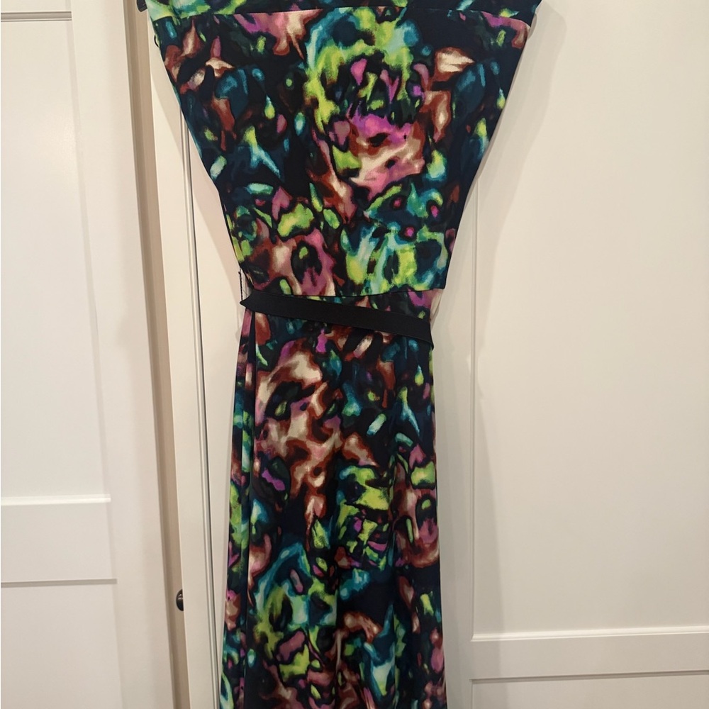 Jessica Simpson Cowl Neck belted Vibrant Multicolor Midi Dress